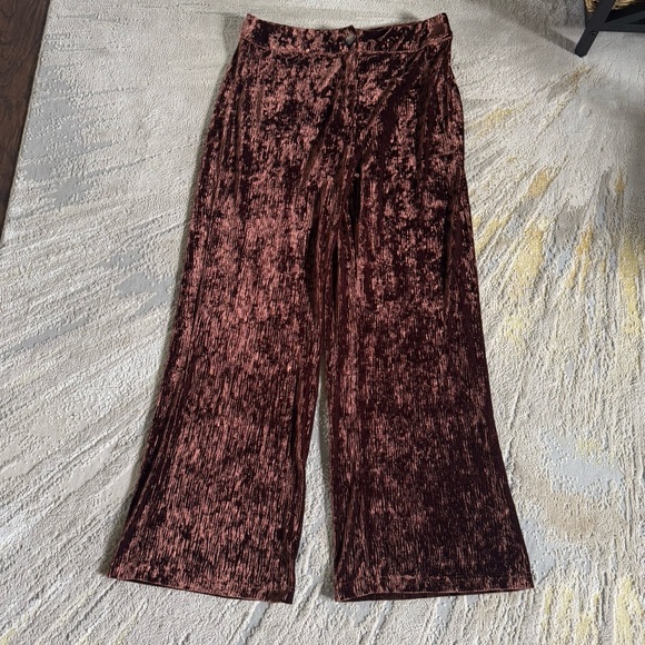 Pink Lily wide leg brown velvet trouser pants high rise large - Picture 1 of 9